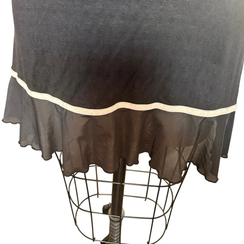 Sheer Ruffle Victoria's Secret Slip Dress Pointelle Rosette S Black Vintage
